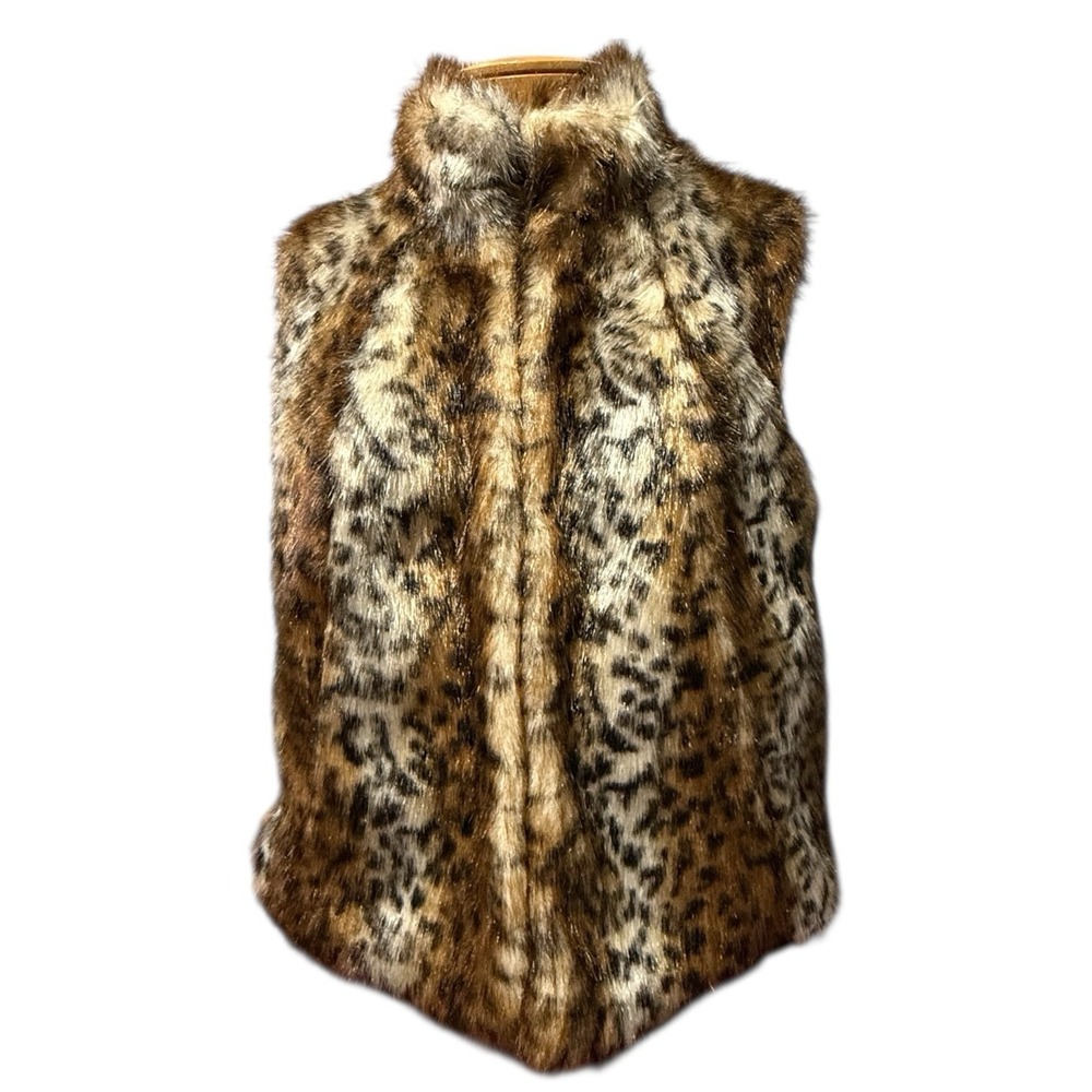 Peter Nygard Multi Brown Faux Fur Leopard Print Vest Size Large